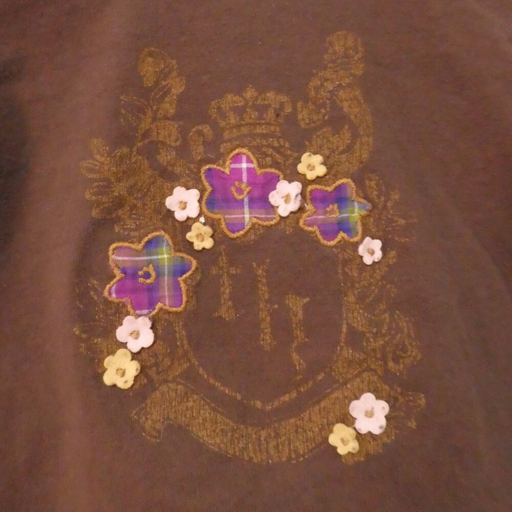 Y2K TOMMY HILFIGER 3T Brown Long Sleeve Shirt With Floral Logo Front Design